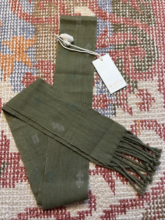 Mirth Accessories - NWT Mirth Handwoven Cotton Sash Belt Skinny Scarf Olive Green Artisan Fringe